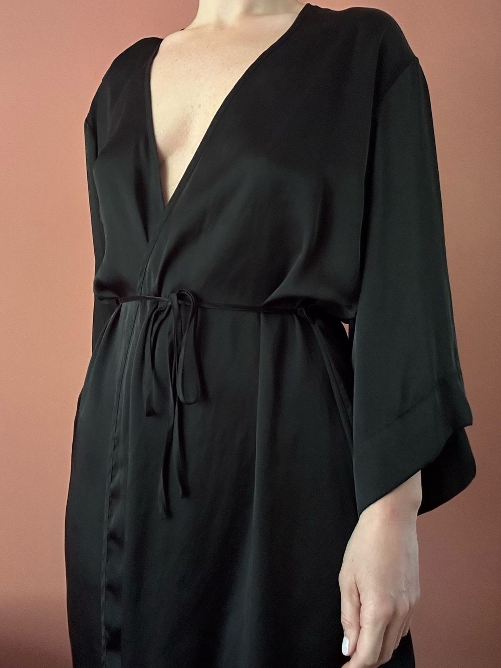 H&M Black Satin Wrap Robe